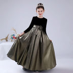 Graceful Princess Gown for Girls Black and Gold Velvet Long Dress for Elegance Must-Have Party Outfit for Little Princesses