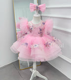 Girls Embroidered Flower Princess Dress Feather Sleeve Party Dress | KLFFIGID