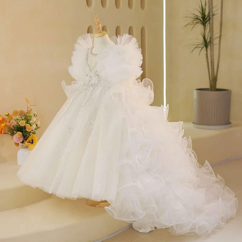 Fairy-like White Flower Girl Dress Luxurious Train Princess Dress