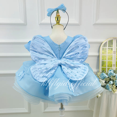 Baby 1st Birthday Tulle Dress with Large Bow for Pageant | KLFFIGID