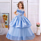 5-12 year old girls flower princess dress birthday party host catwalk dress