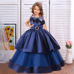 5-12 year old girls flower princess dress birthday party host catwalk dress