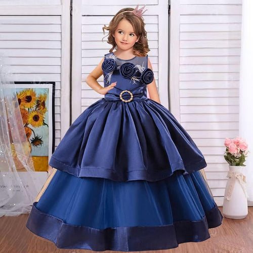 5-12 year old girls flower princess dress birthday party host catwalk dress