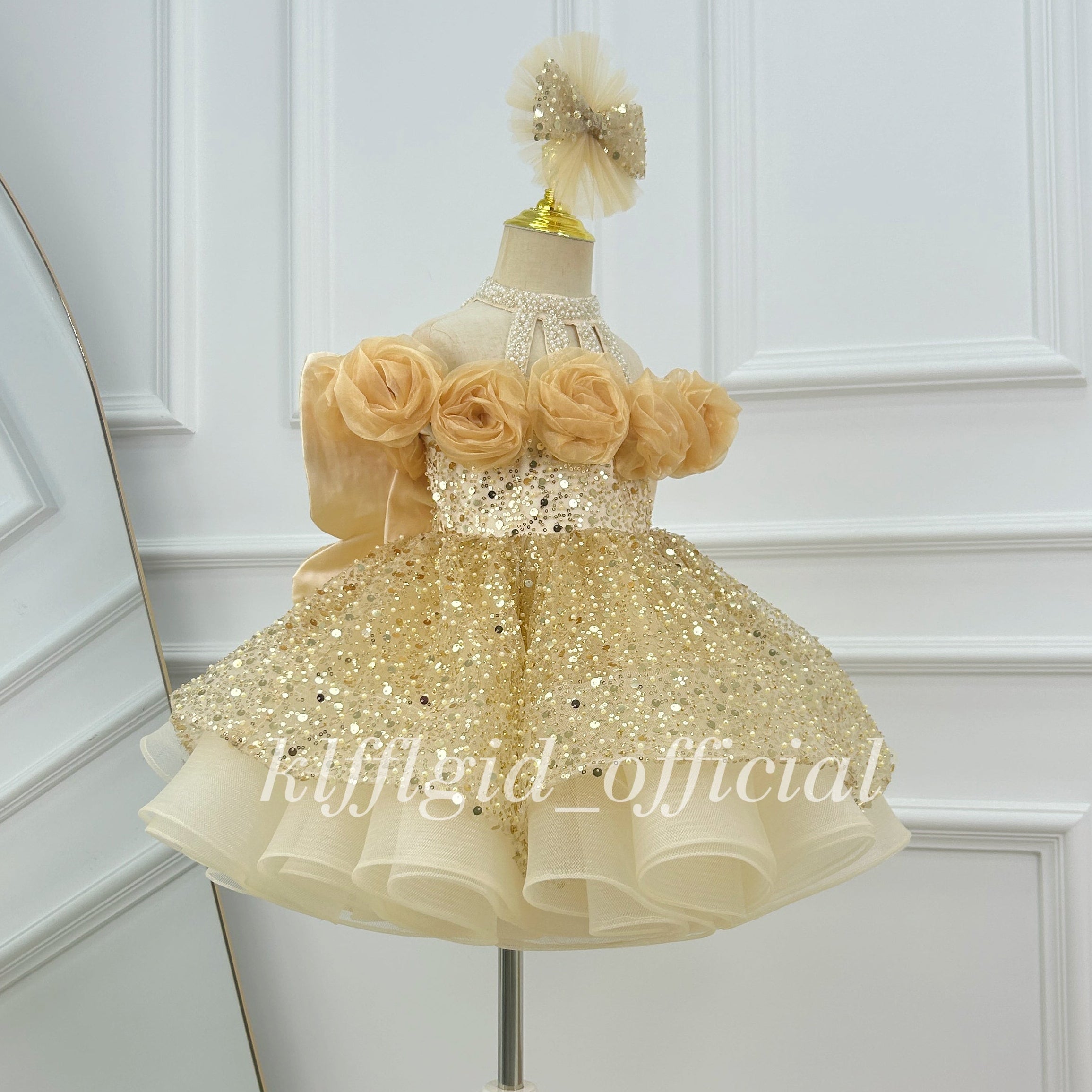 Baby Birthday Dress Pageant gown with a large bow｜KLFFIGID