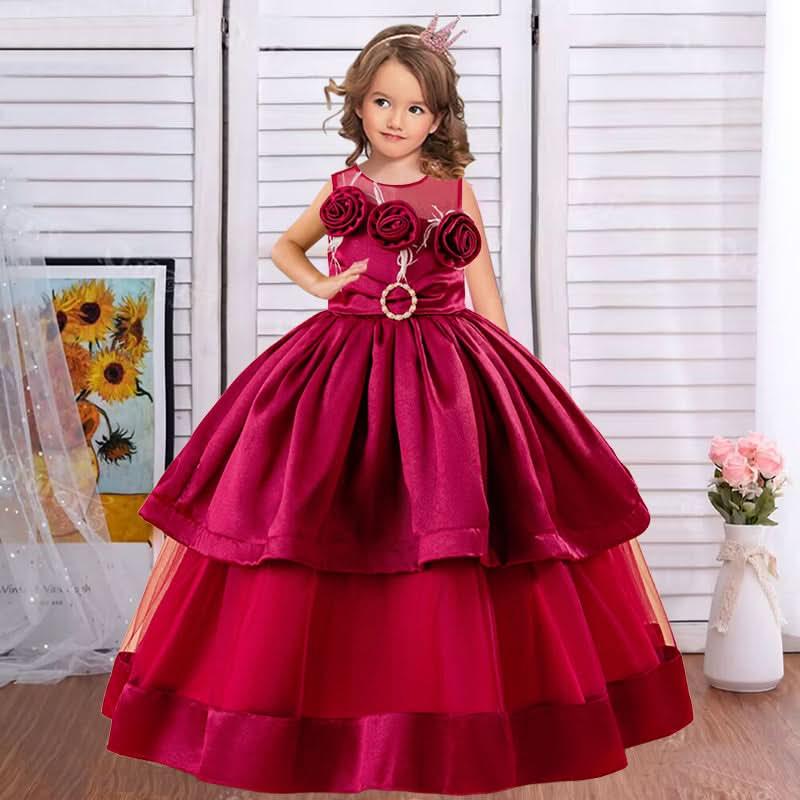 5-12 year old girls flower princess dress birthday party host catwalk dress