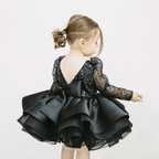 Satin Sequin Big Bow Fluffy Girls Birthday Princess Dress | KLFFIGID