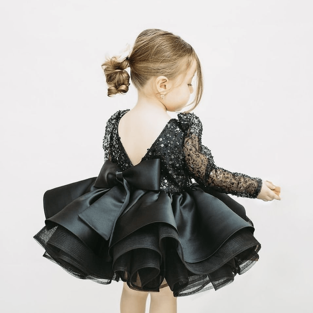 Satin Sequin Big Bow Fluffy Girls Birthday Princess Dress | KLFFIGID