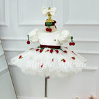 1st Birthday & Party Cute Cherry Dress White Princess Gown | KLFFLGID