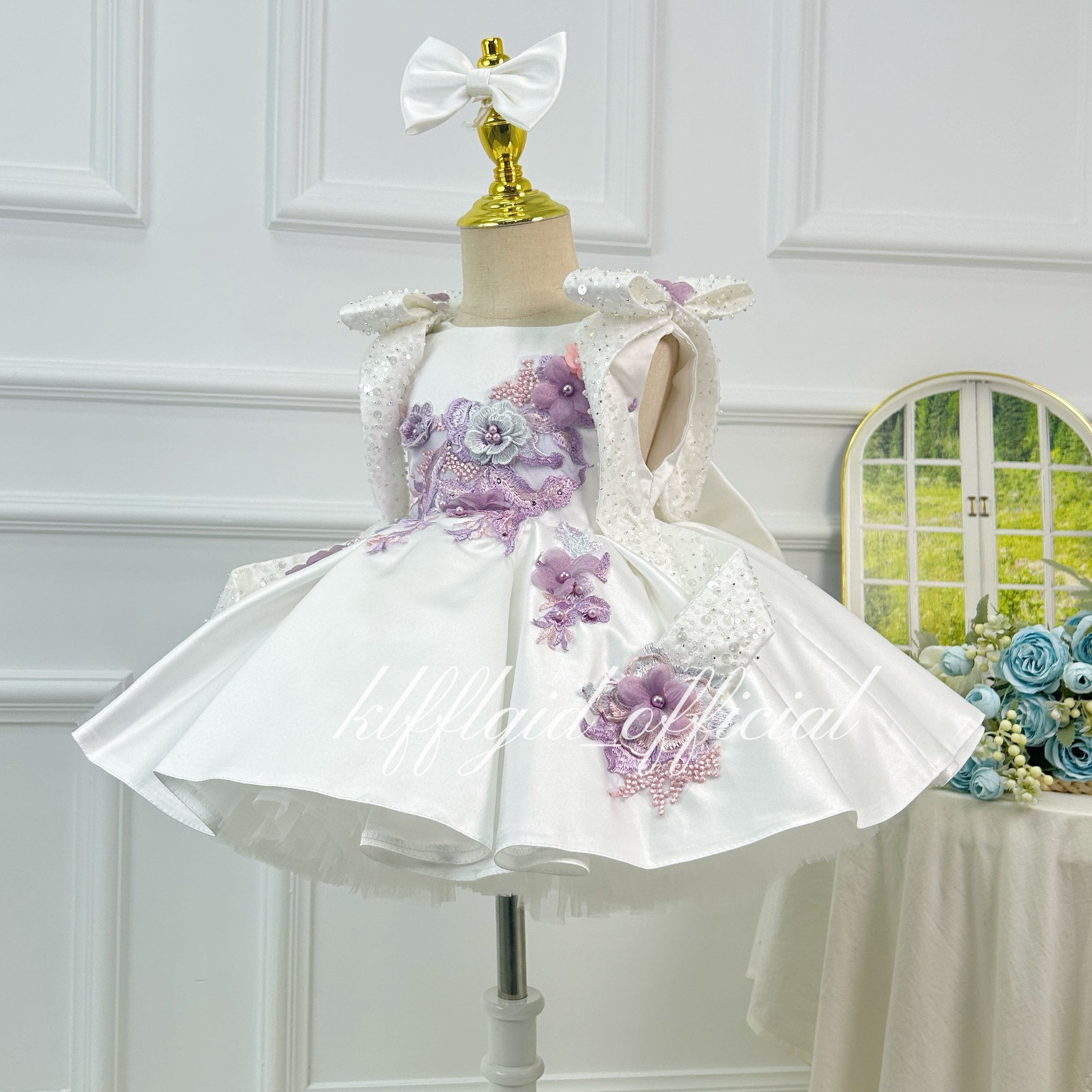Baby Birthday Dress Gorgeous Flower Girl Dress Floral Embroidery Dress ｜KLFFIGID