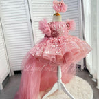 Girls Sleeveless Feather Butterfly Tail Birthday Evening Dress | KLFFIGID