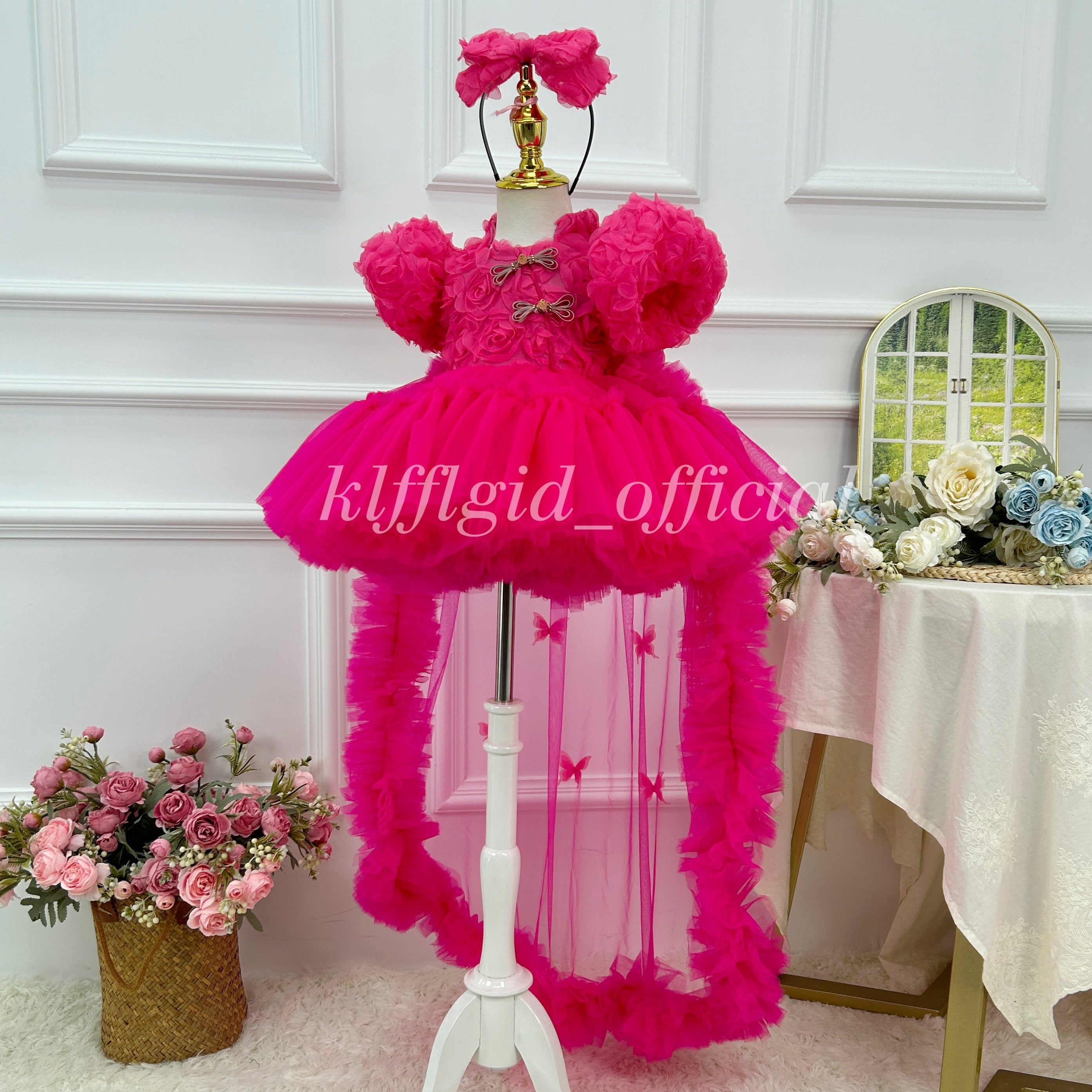 Baby Birthday Dress Floral pageant dress for girls Wedding flower｜KLFFIGID