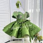 Embroidered Floral Puff Sleeve Satin Mesh Tutu Dress for Girls | KLFFIGID