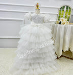 Sequin Flower Girl Dress with Train & Puff Sleeves | KLFFIGID