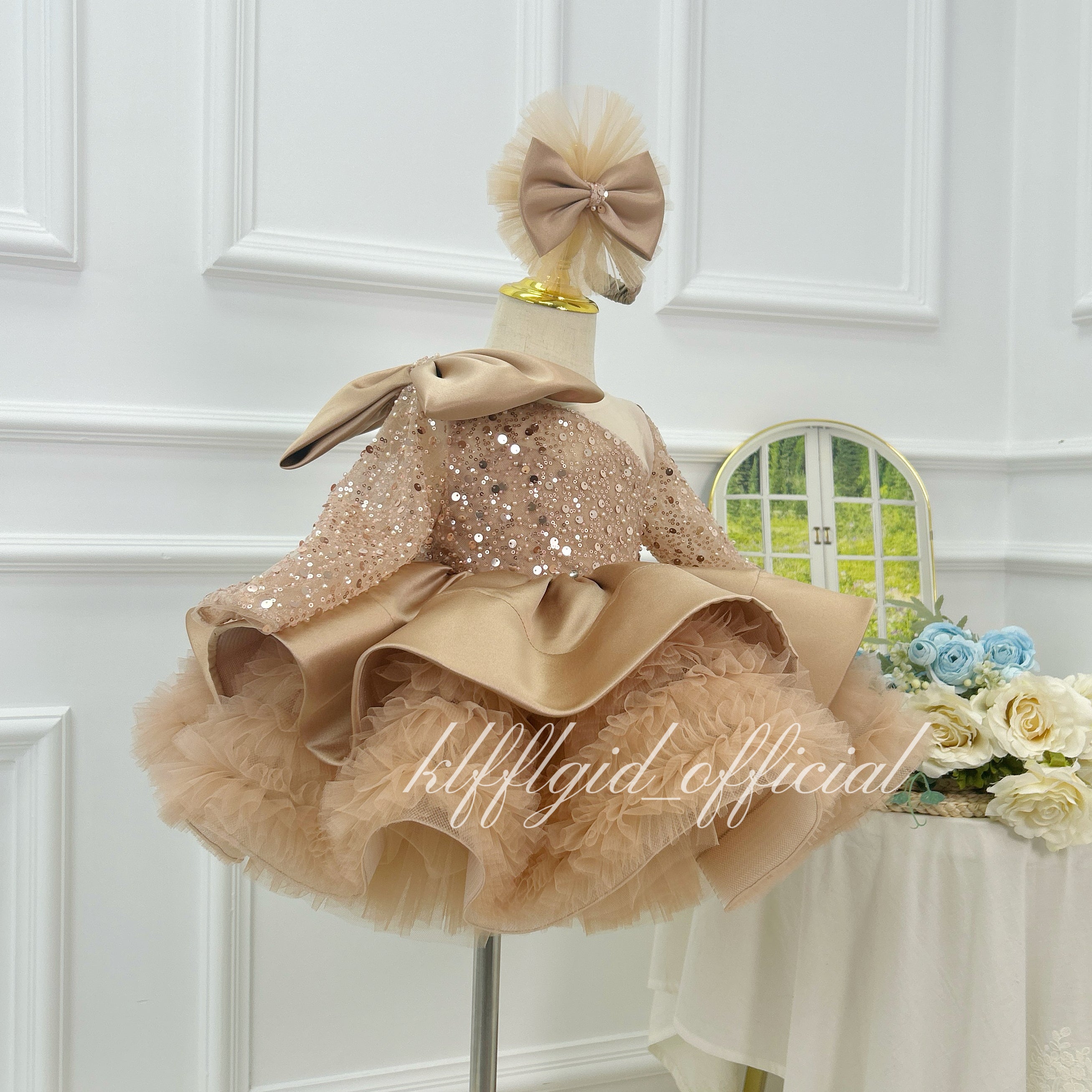 Sparkly Long Sleeve Birthday Pageant Dress for Baby Girls | KLFFIGID
