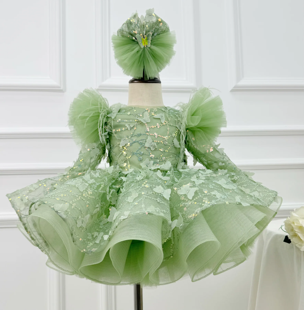 0-12Y Girls Long Sleeve Butterfly Embroidered Princess Dress | KLFFLGID