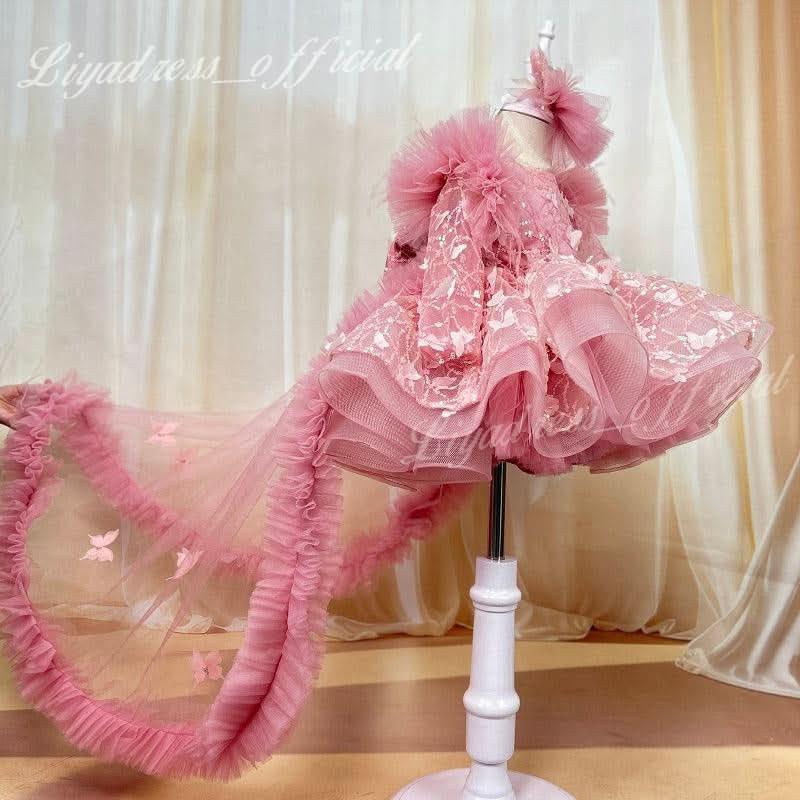Butterfly Fluffy Princess Dress Long Sleeve Christmas & Birthday Outfit | KLFFIGID