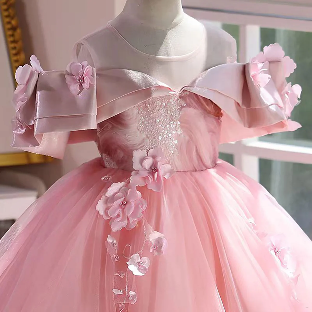 Flower Girl Wedding Dress, Princess Tulle Ball Gown,  Floral Girls Pageant Dress, Birthday Party Princess Dress, Photoshoot