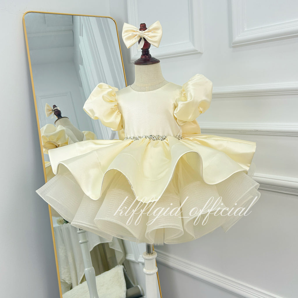 Baby Birthday Dress Girls' Puff-Sleeve Evening Gown for Stage Runway Shows | KLFFIGID