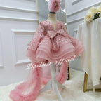 Lace Butterfly Sequined Trailing Birthday Dress with Tiara | KLFFIGID