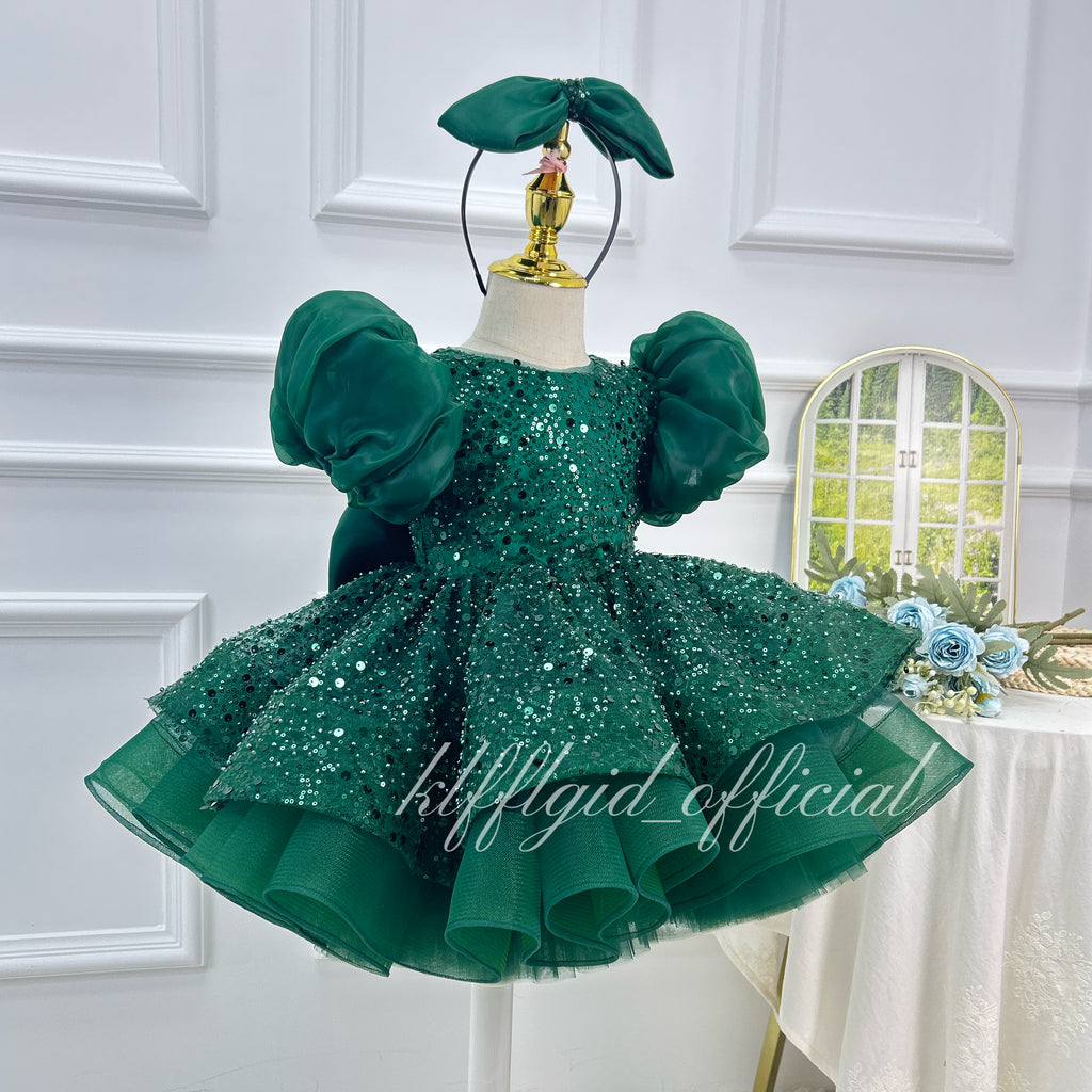 Baby's Birthday Dress Green Christmas dress for girls | KLFFIGID