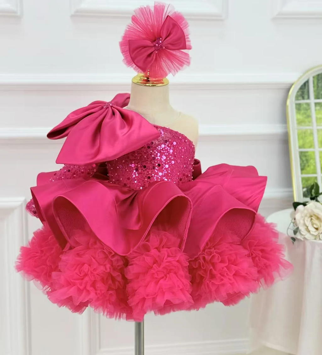One-Shoulder Mesh Fluffy Stage Performance Dress for Girls | KLFFIGID