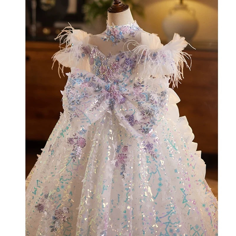 Children's sparkling evening dresses, elegant high-end stage performance dresses, wedding dresses for girls