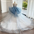 Girls wedding dress, flower girl evening dress tail big bow mesh girl princess dress