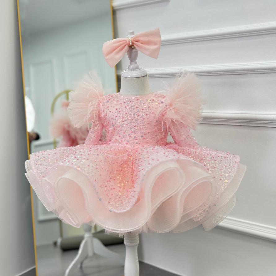 New Stage Performance First Birthday Sequined Long Sleeve Girls Dress
