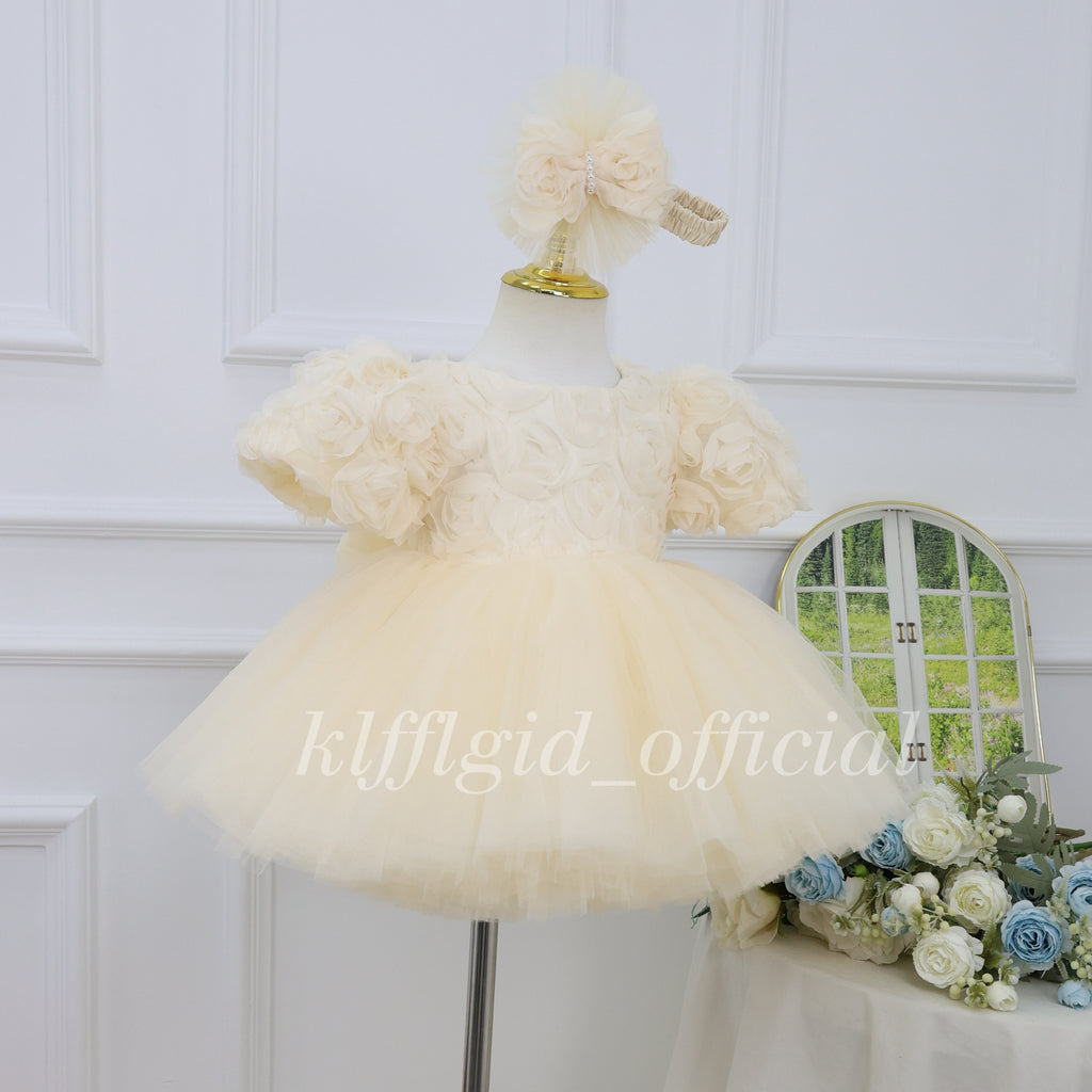 Rose-Adorned Pageant Gown & 1st Birthday Dress for Girls | KLFFLGID