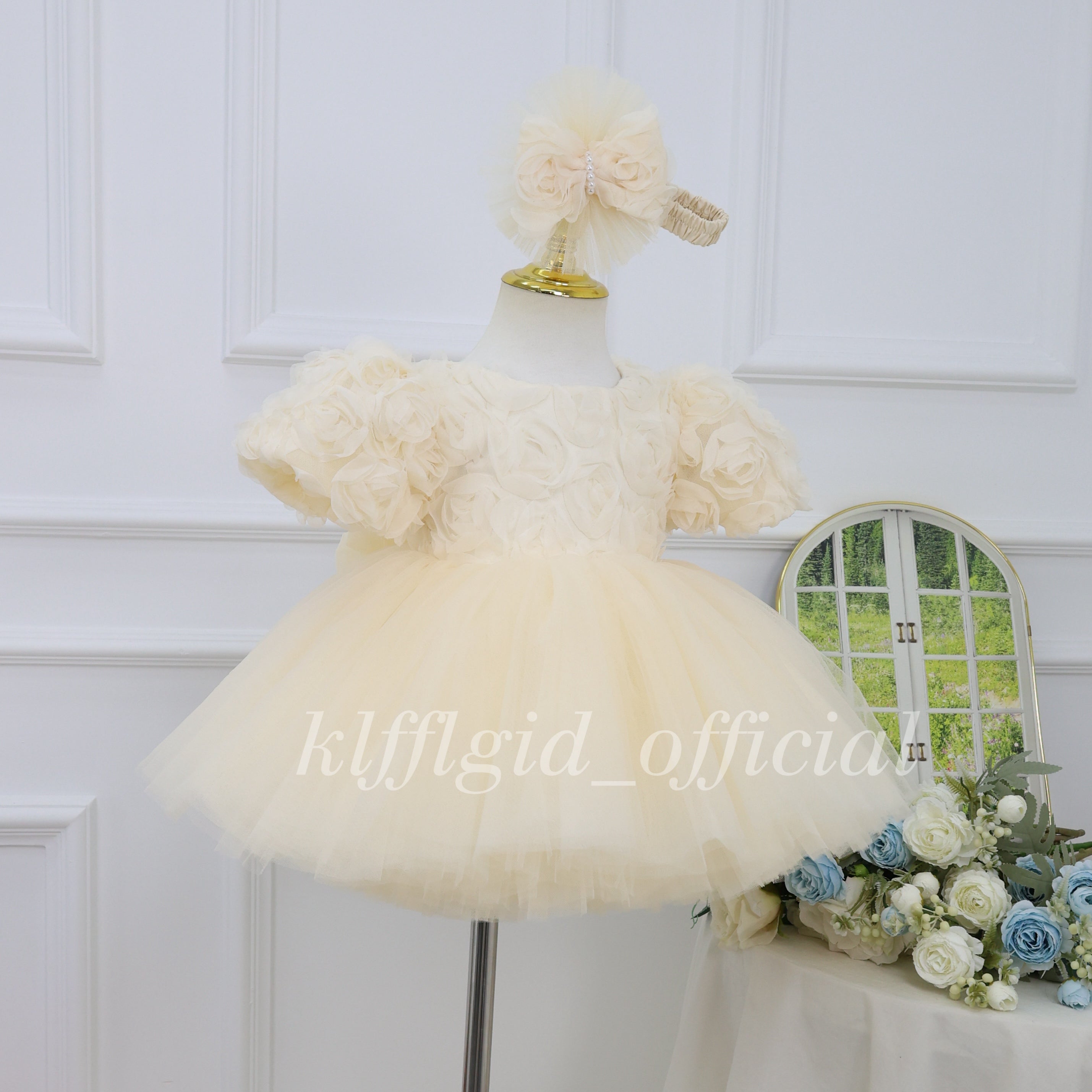 Rose-Adorned Pageant Gown & 1st Birthday Dress for Girls | KLFFLGID