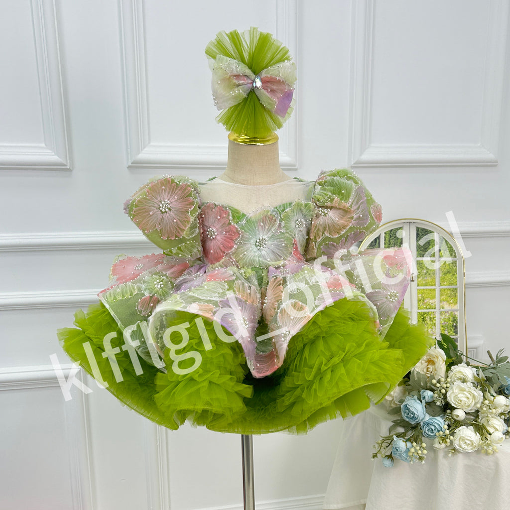 3D Flower Applique Princess Birthday Dress | KLFFIGID
