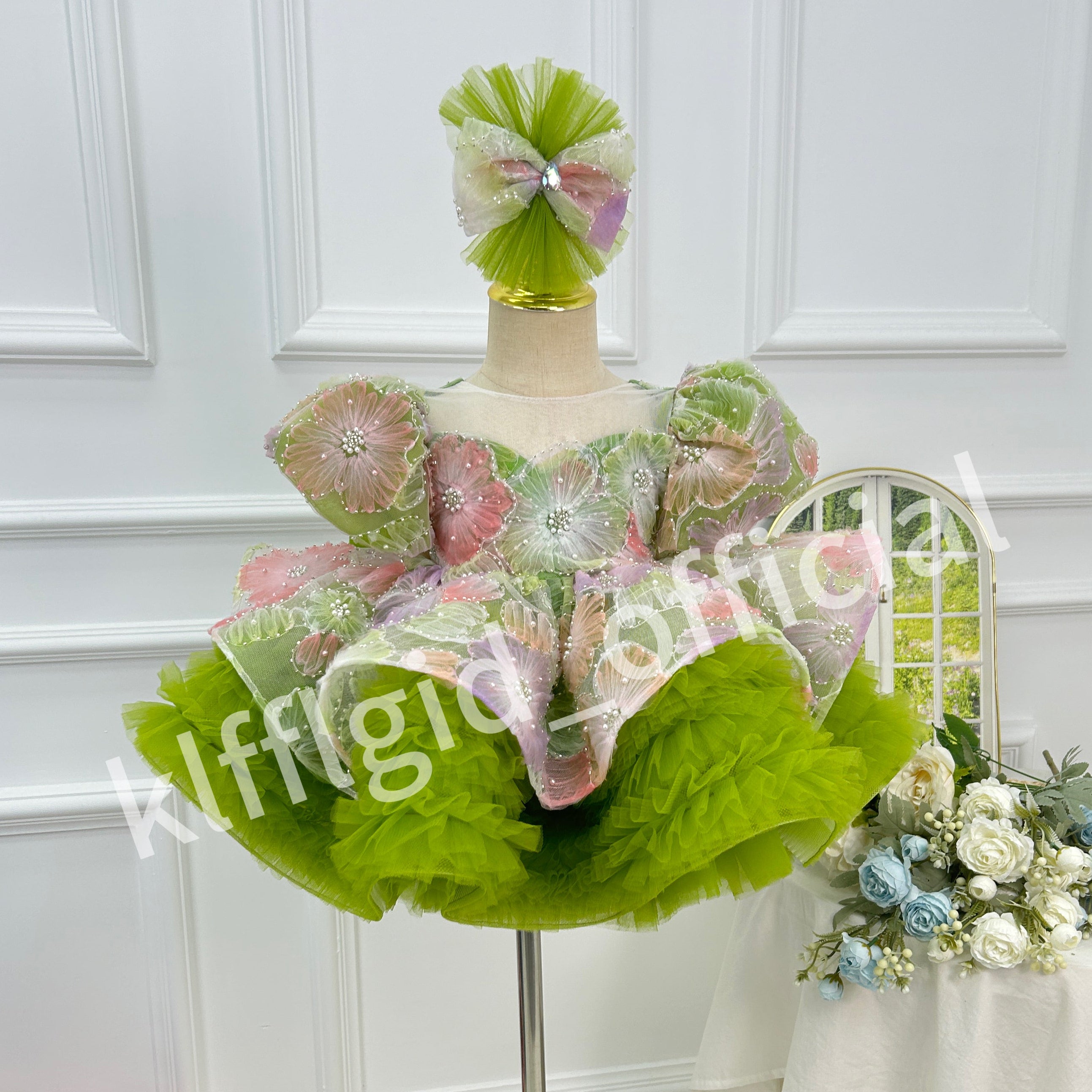 3D Flower Applique Princess Birthday Dress | KLFFIGID