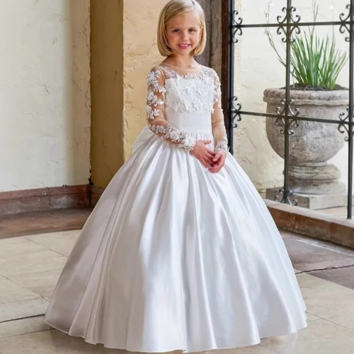 Big bow white dress suitable for wedding occasions flower girl elegant trailing girl evening dress