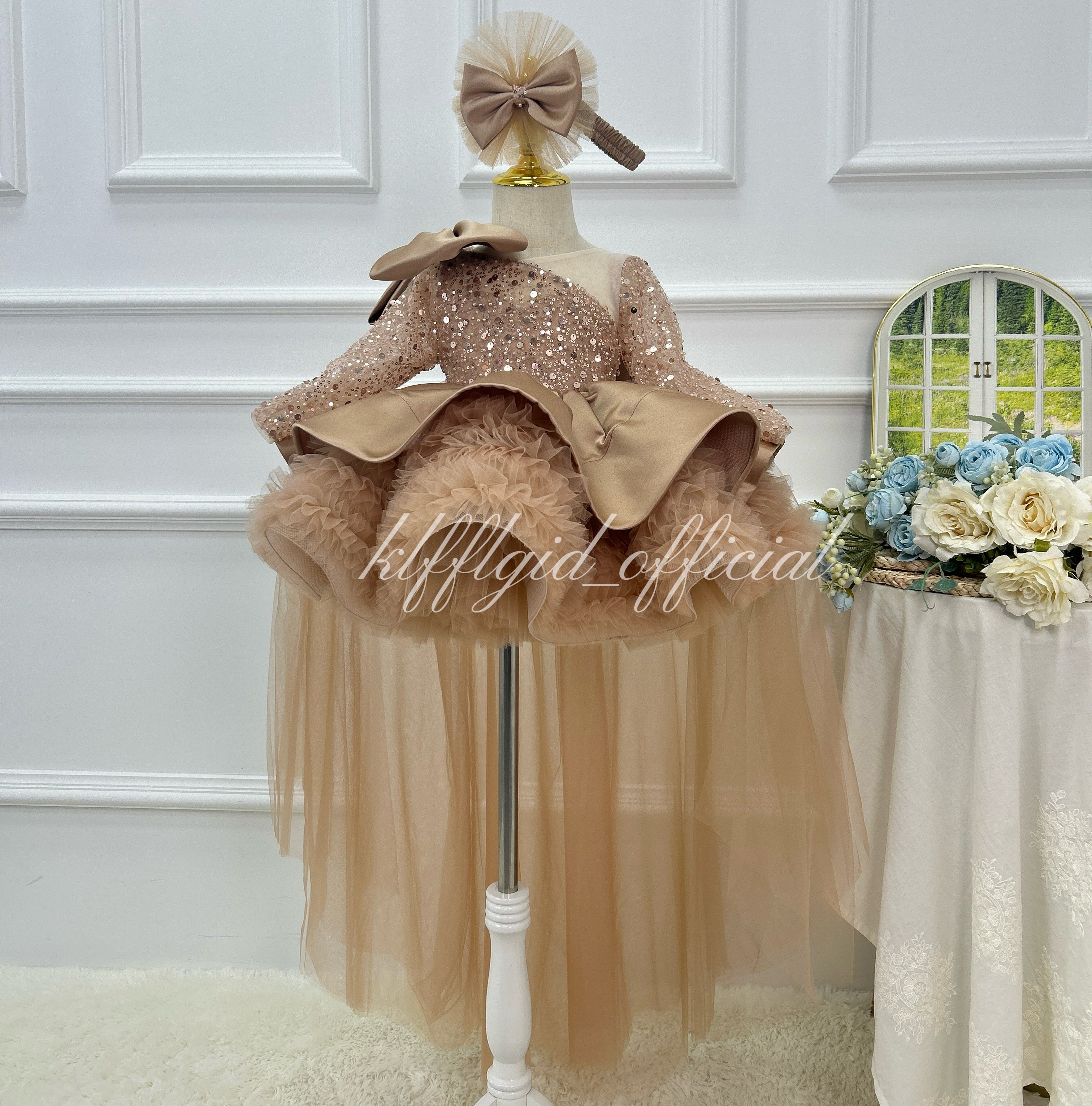 Baby 1st Birthday Luxury Sequin Dress for Little Girls | KLFFIGID