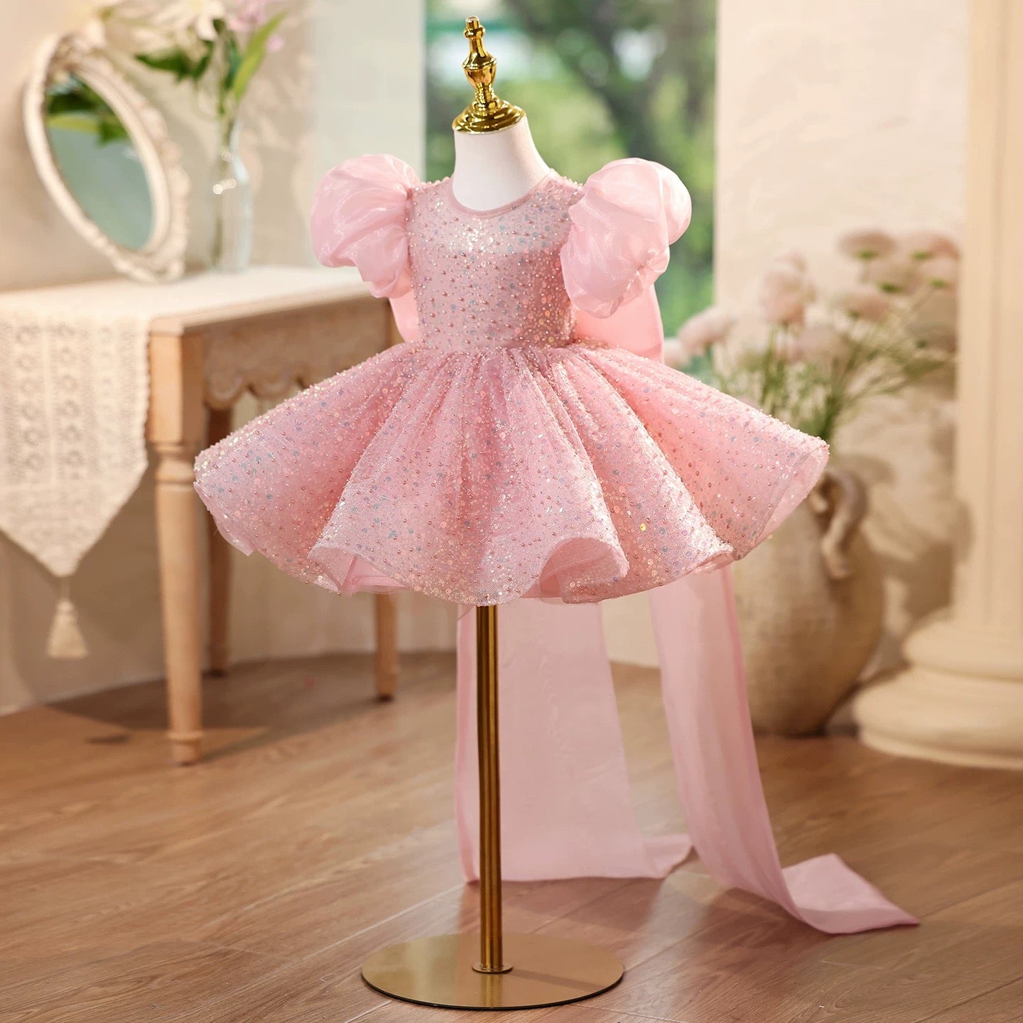 Short Sleeve Sequin Princess Birthday Party Dress | KLFFIGID