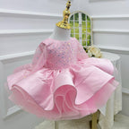 Satin Sequin Big Bow Fluffy Girls Birthday Princess Dress | KLFFIGID