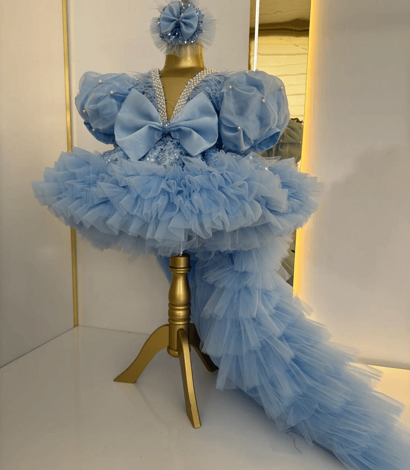 Elegant Flower Girl 1st Birthday Dress with Train | KLFFIGID
