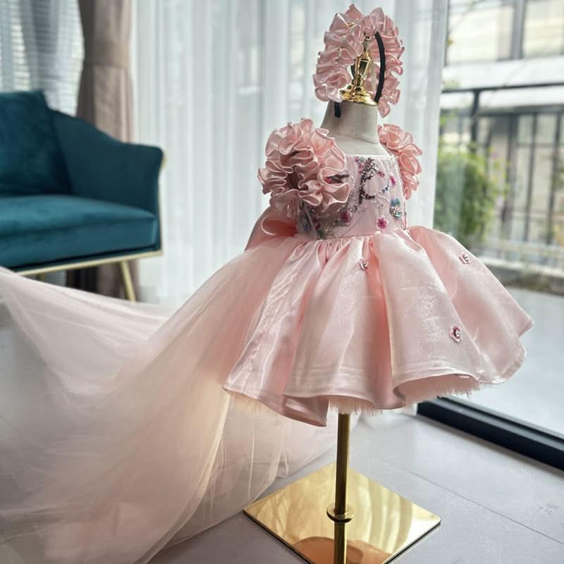 Lilac Flower Embroidered Fluffy Princess Dress for Girls | KLFFIGID