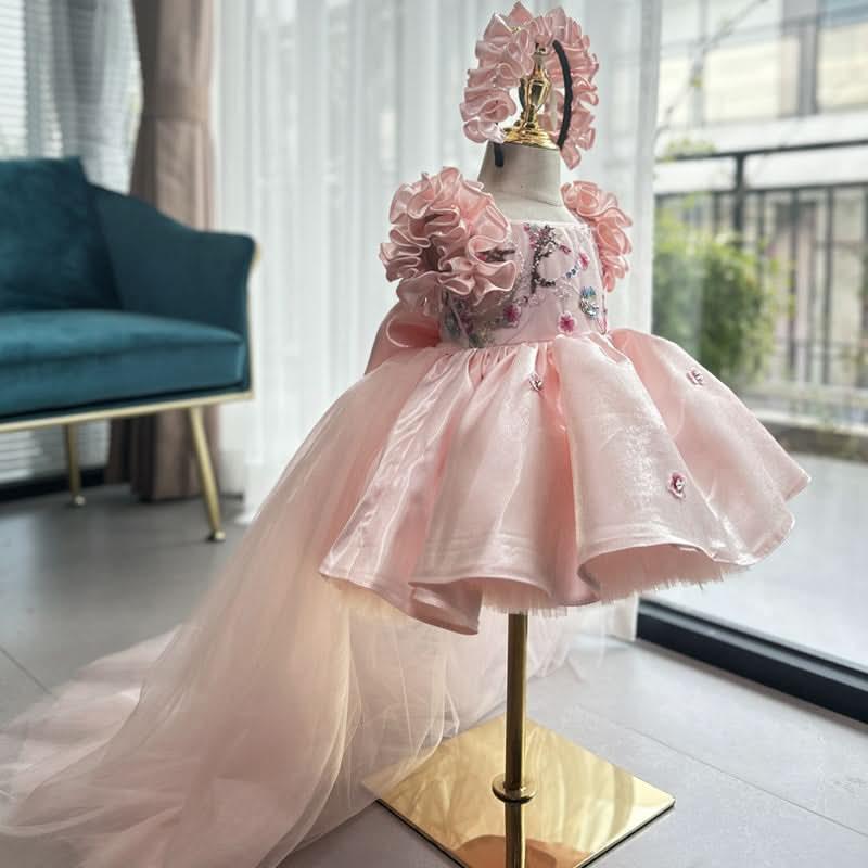Lilac Flower Embroidered Fluffy Princess Dress for Girls | KLFFIGID