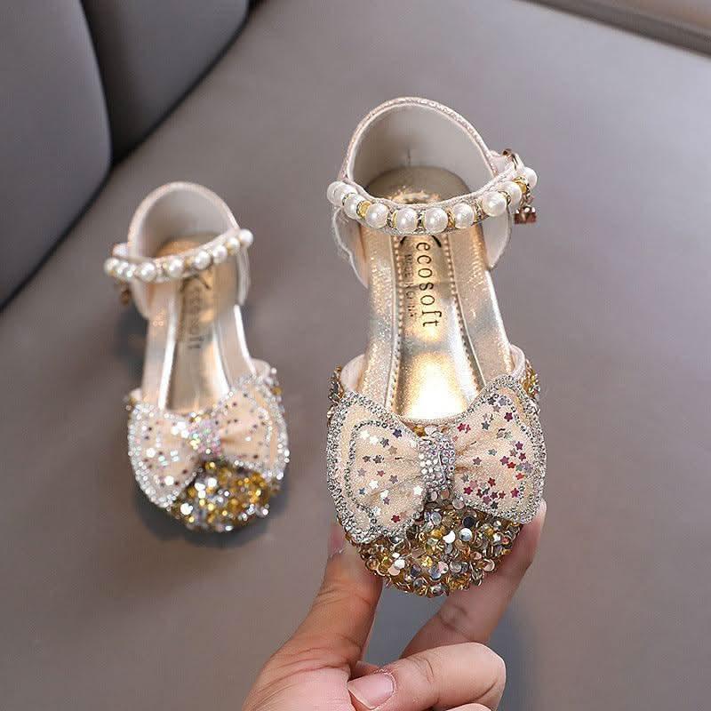 Sparkling High Heel Sandals for Little Princesses Colorful Pearl Bow Sandals
