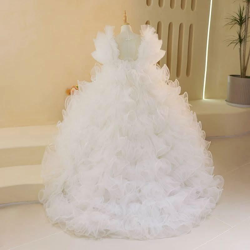 Fairy-like White Flower Girl Dress Luxurious Train Princess Dress