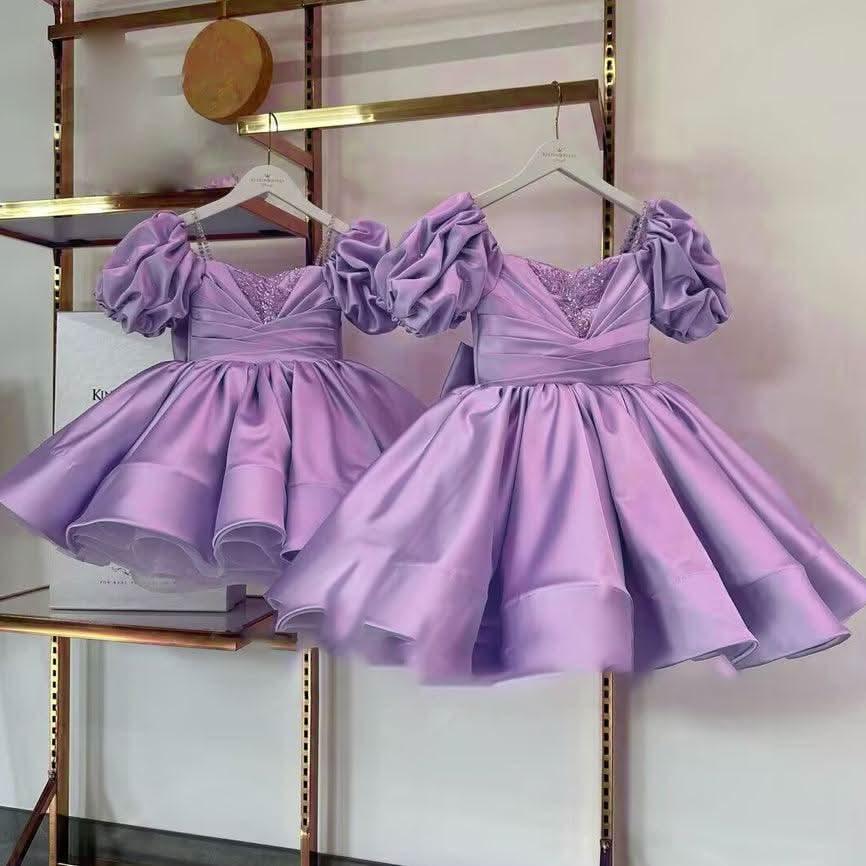 Pink Puff Sleeve Girls Princess Birthday Dress | KLFFIGID