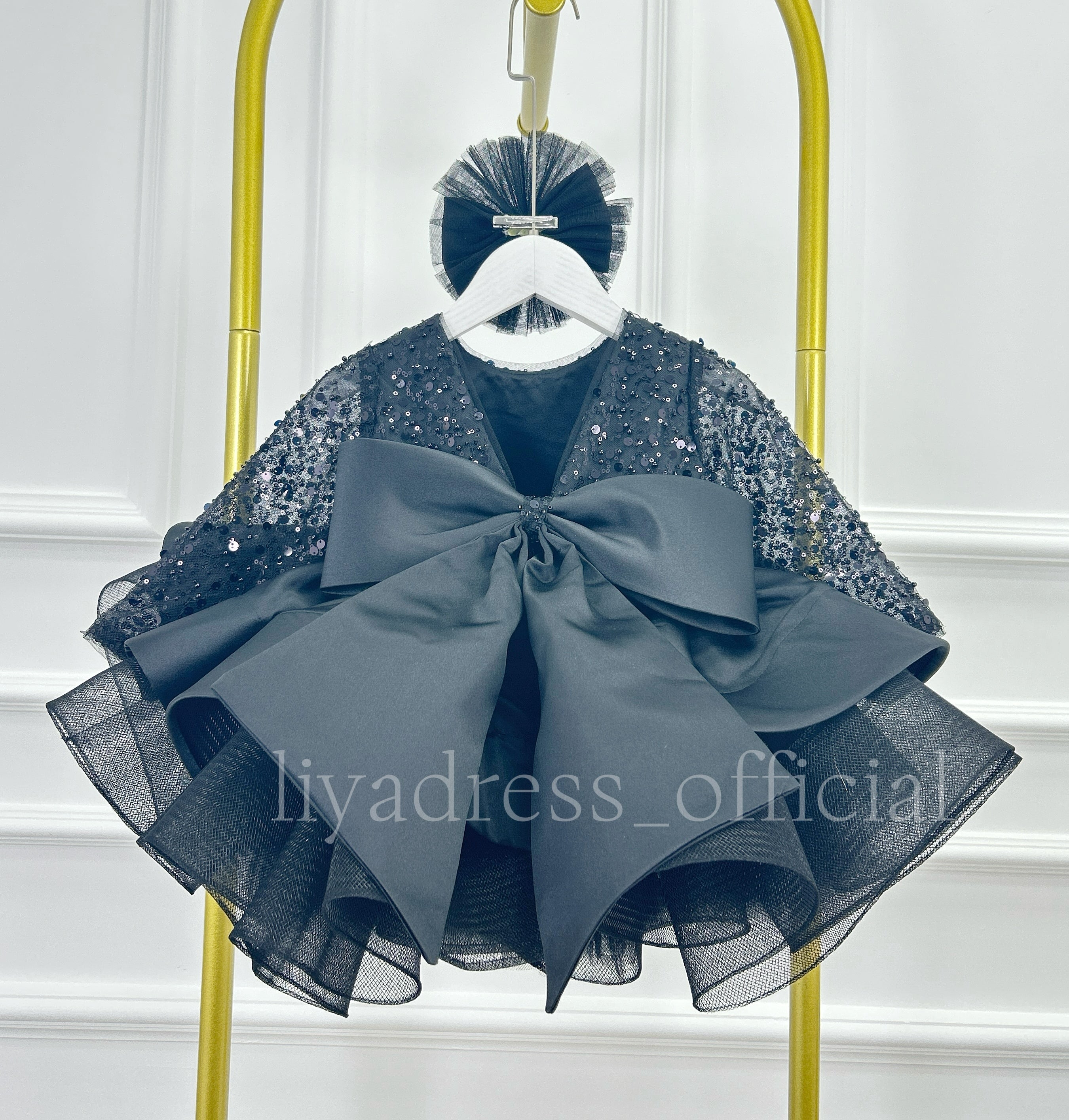 Satin Sequin Big Bow Fluffy Girls Birthday Princess Dress | KLFFIGID