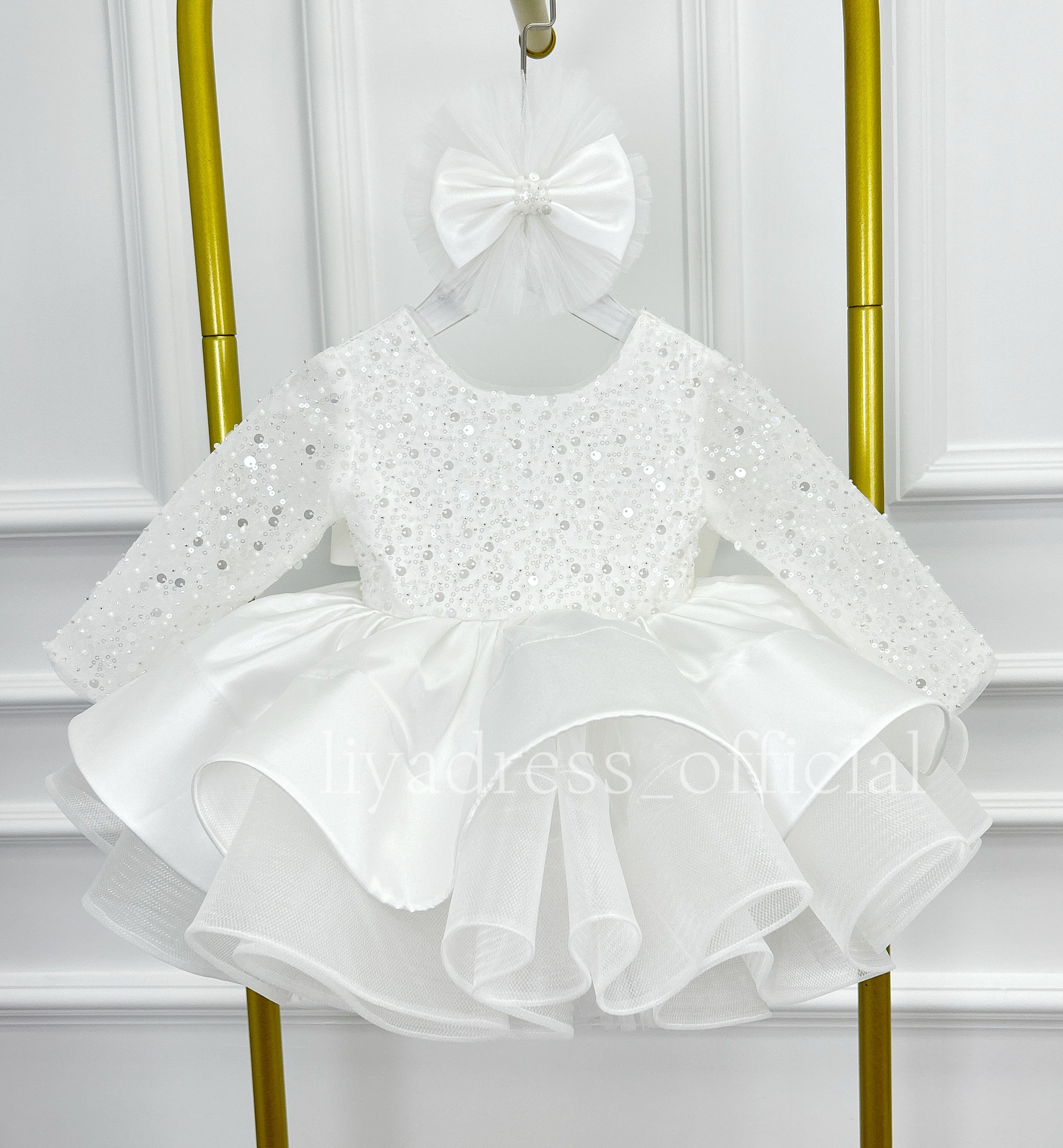 Satin Sequin Big Bow Fluffy Girls Birthday Princess Dress | KLFFIGID