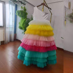 Dreamy Rainbow Princess Dress Colorful Tiered Tutu Dress for Girls Vibrant Tutu for Little Princesses