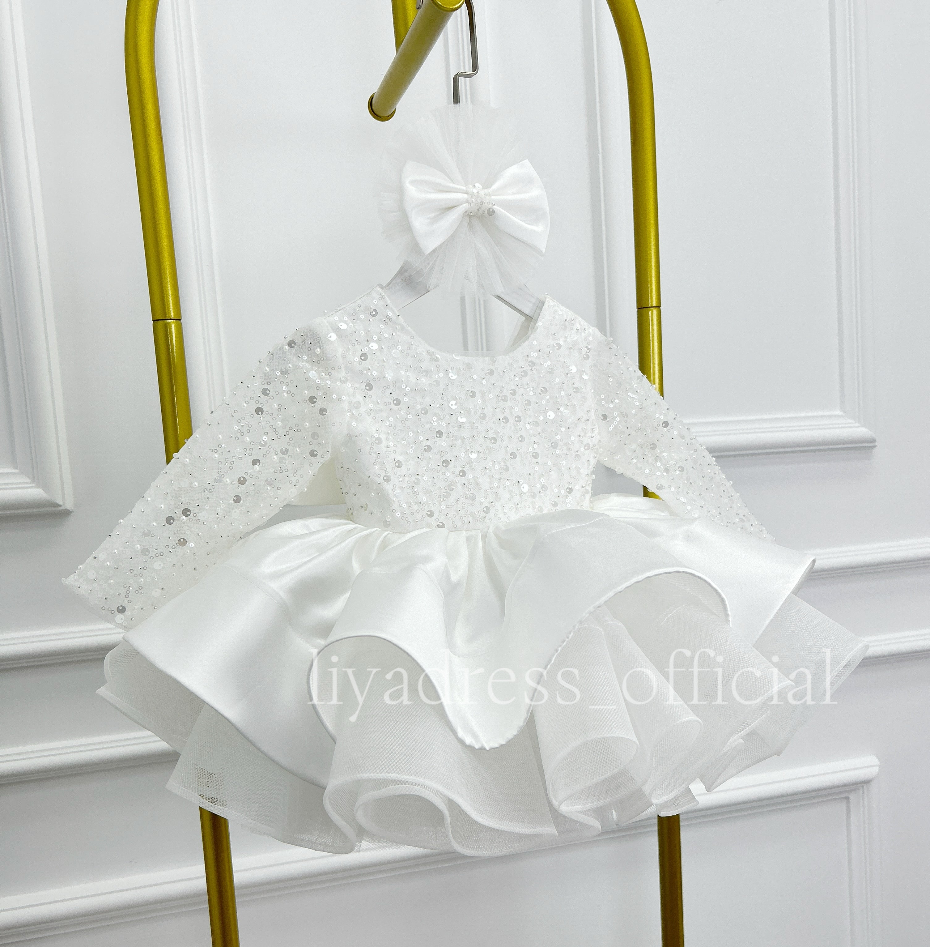 Satin Sequin Big Bow Fluffy Girls Birthday Princess Dress | KLFFIGID