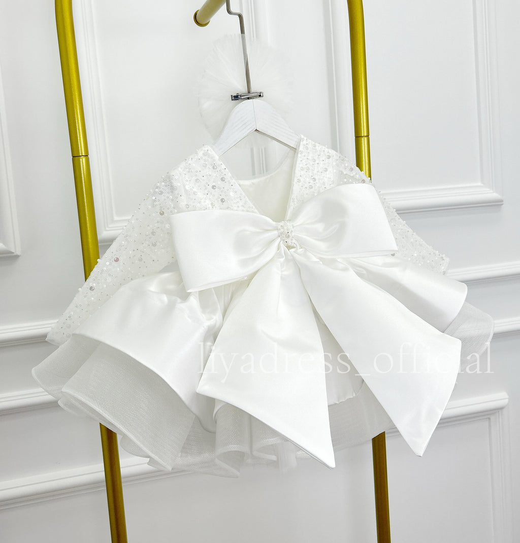 Satin Sequin Big Bow Fluffy Girls Birthday Princess Dress | KLFFIGID
