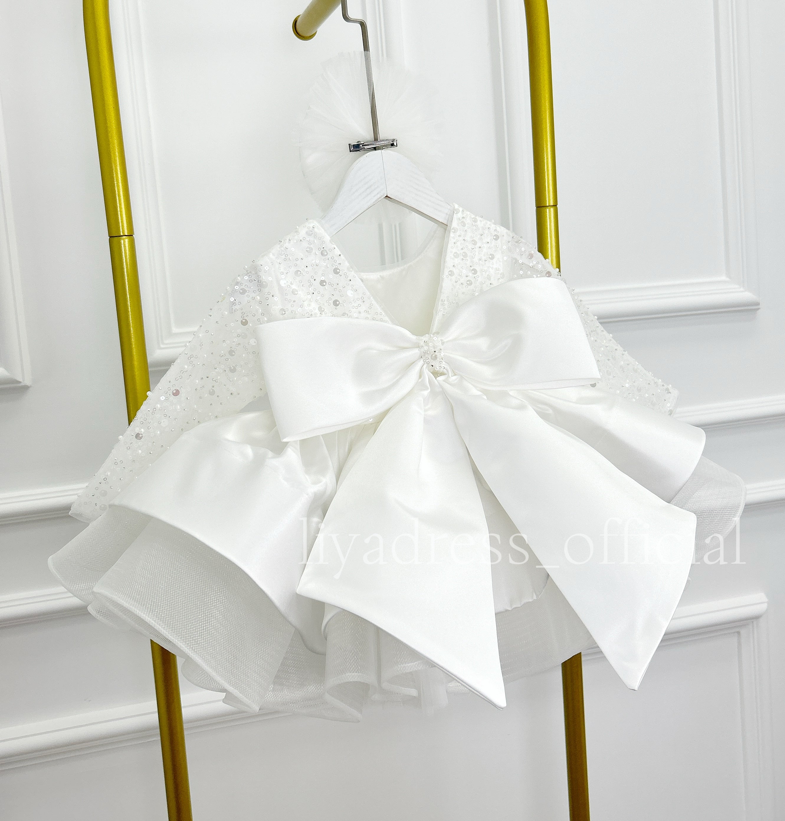 Satin Sequin Big Bow Fluffy Girls Birthday Princess Dress | KLFFIGID