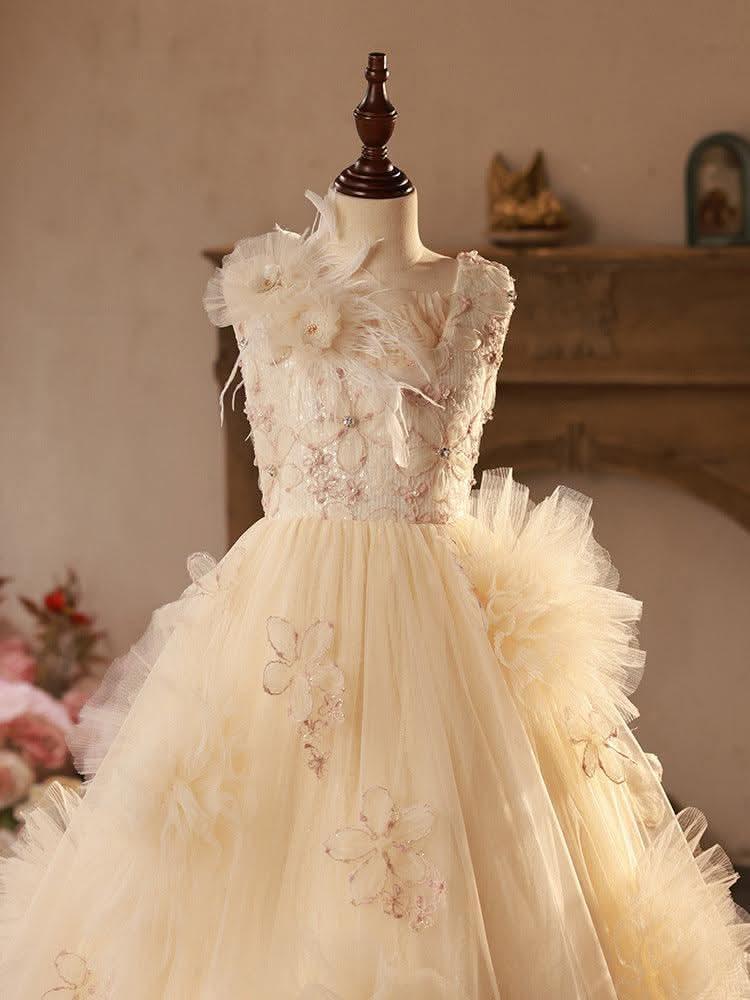 Elegant Floral Embroidered Girls' Dress Dreamy Layered Tulle Girls' Gown Premium Princess Style Girls' Dress