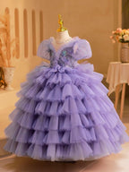 Dreamy Purple Princess Dress Tiered Tulle Girl's Gown